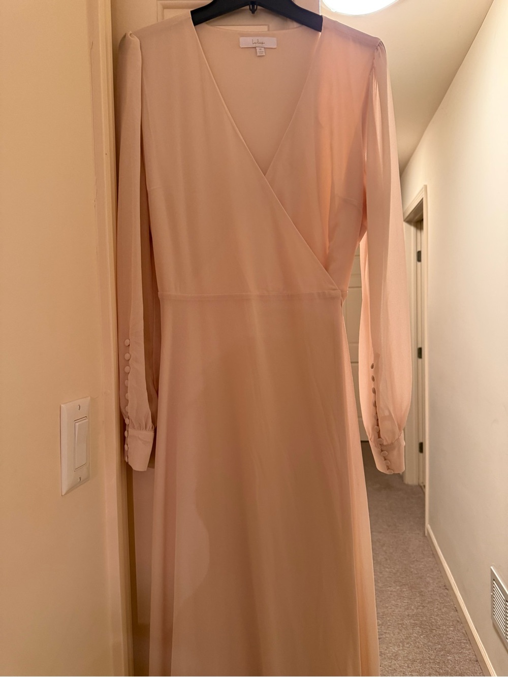 Lulu’s Blush Wrap Maxi Dress with Long Sleeves